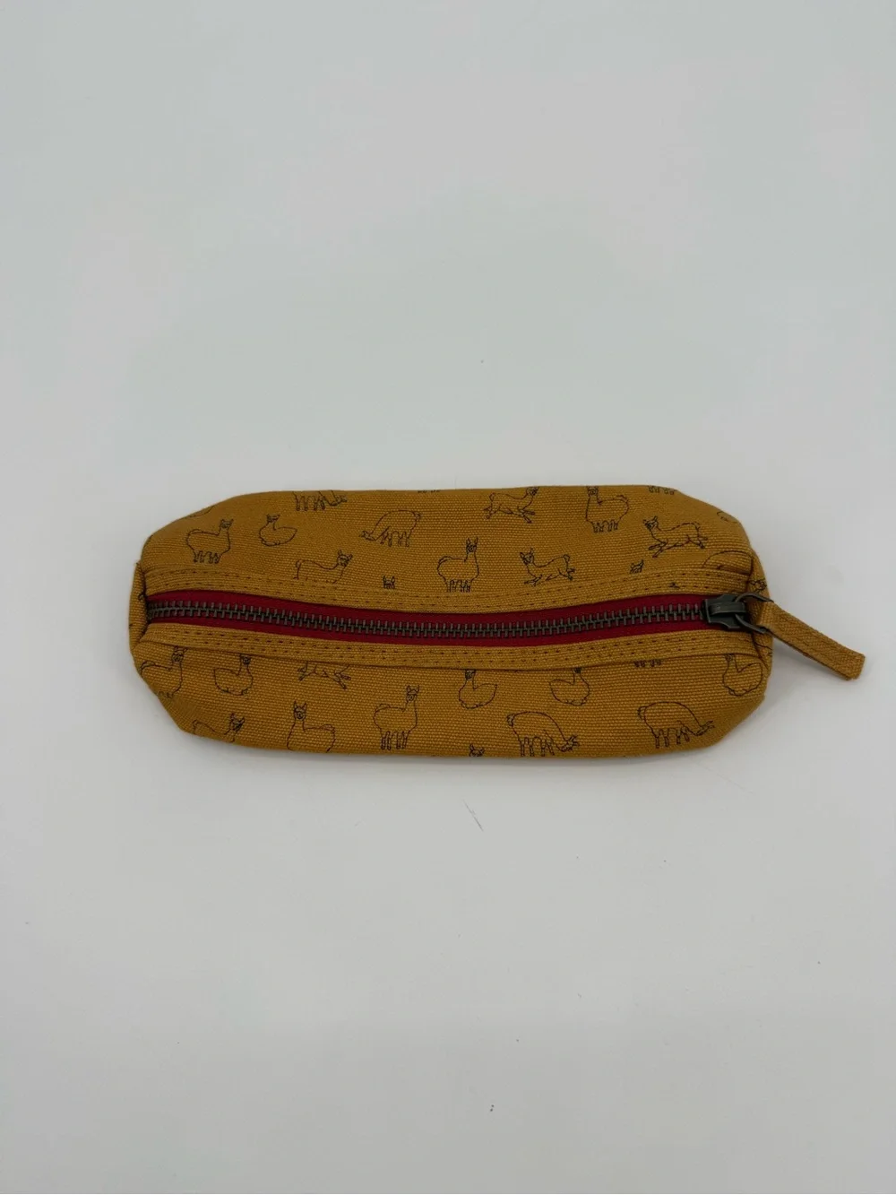 Urban Outfitters Mustard Yellow Llama Zipper Pouch Case Travel Pencil Bag
